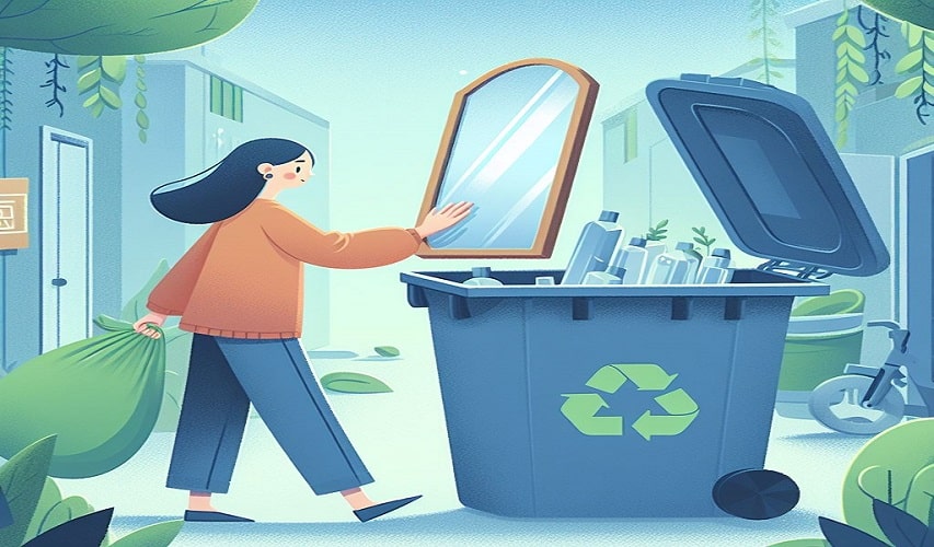 woman disposing mirror at local recycling centre
